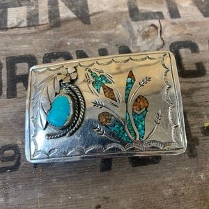 Navajo Silver Belt Buckle stamped W. Nezzie